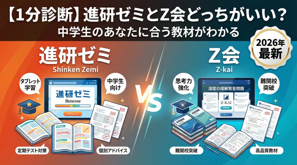 【1分診断】進研ゼミとZ会どっちがいい？中学生のあなたに合う教材がわかる【2026年最新】