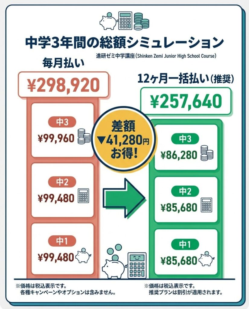 2026】進研ゼミ中学講座を年間13,800円お得に使う節約術｜最新料金体系 
