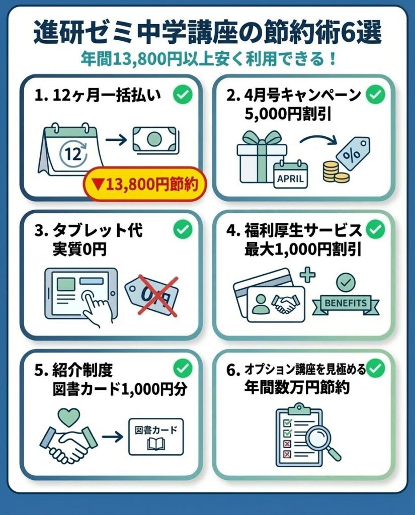 2026】進研ゼミ中学講座を年間13,800円お得に使う節約術｜最新料金体系
